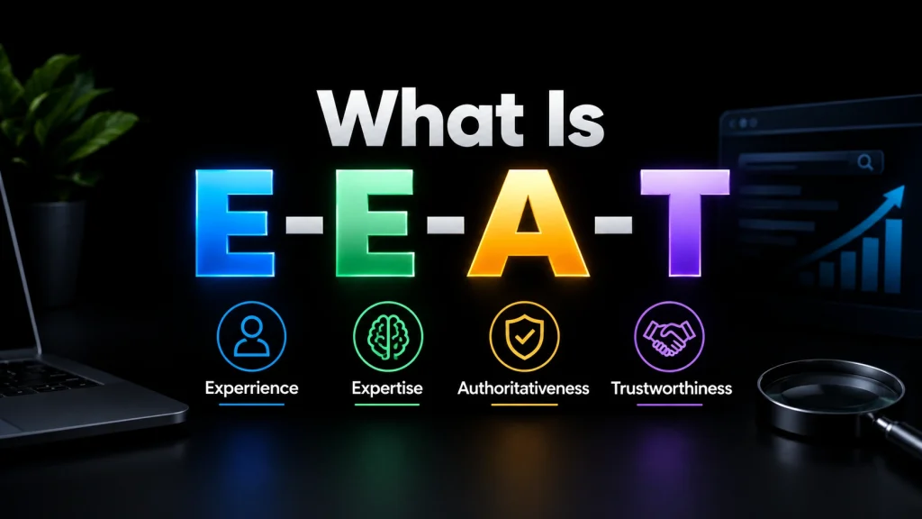 E-E-A-T framework diagram with Trust at the center of Experience, Expertise, and Authoritativeness